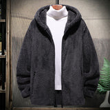 Large Size Men's Casual Grain Fashion Fleece Hooded Jacket