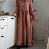 Solid Color Stitching, Long Muslim Dress