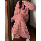Winter Coral Fleece Sleepwear, Women's Nightgown Long Night Dress Pajamas with Pockets, Thickened Jacquard Dress Warm Home Clothes