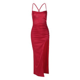 Women's Clothing, Pure Color Halter Backless, Thin Strap, Hip Bag Dress