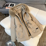 Fur Collar Fashionable All-matching Jacket, Hooded Warm Cotton-padded Coat