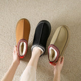 Baotou Plush Half Slippers Home Snow Boots, Women's Fleece Warm Thick Bottom Cotton Shoes Ankle Flats