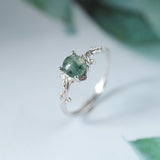S925 Silver Green Moss Ring, Water Plants Agate Stone Finger Jewelery
