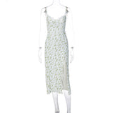 Lace Flowers Print Long Dress, Sexy Fashion Slit Suspender Gown, Summer Women's Clothing