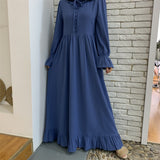 Solid Color Stitching, Long Muslim Dress