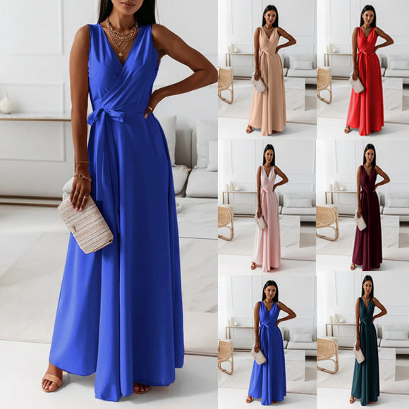 Women's Clothing, Solid Color V-neck Formal Dress