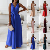Women's Clothing, Solid Color V-neck Formal Dress