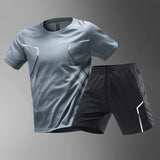 Men's Sports Running T-shirt, Color Block Quick-drying Breathable Short Sleeve Round Neck Active Tee Set
