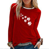 Ladies Bear Paw Print Long Sleeve T-shirt – Casual Women’s Graphic Tee