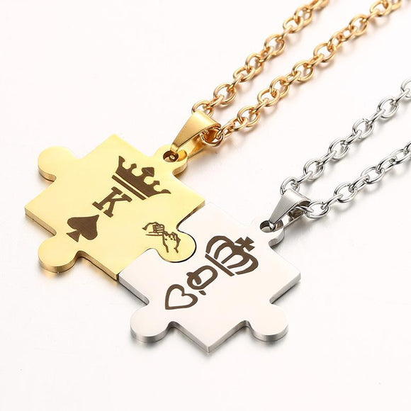 Stainless Steel King & Queen Crown Pendant Couple Necklace – US & EU Style