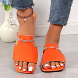 Fashion Rhinestone Strap Design Sandals, Summer New Square Toe Low Heel Slippers for Women, Casual Slides Beach Shoes