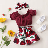 Kids Summer Bow, Blouse and Skirt Set, Floral Matching Outfit