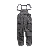 Men’s Washed Retro Cargo Suspender Overalls – Solid Color Casual Utility Pants