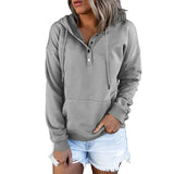 Long-sleeved Hooded Sweatshirt with Pockets, Fashion Casual Button Drawstring Design Hoodie Top, Spring and Autumn Sports Clothing for Women