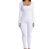 Women's Yoga Sports Fitness Jumpsuit, Workout Long Sleeve Square Collar Clothing