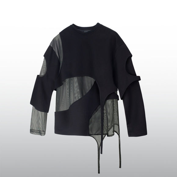 Diaper Hollow Structure Mesh Splicing Long Sleeved Premium T-shirt