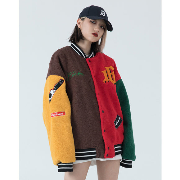 Retro Fashion Brand Lamb Wool, Baseball Uniform Jacket for Women