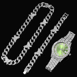 Fashion and Luxury Quartz Watch, Necklace, and Bracelet, Full of Diamonds