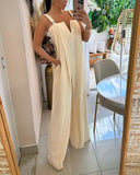 Spring and Summer Solid Color Wide Leg Jumpsuit for Women