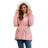 Ladies’ Warm Hooded Coat with Fur Collar and Fleece Padding