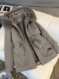 Fur Collar Fashionable All-matching Jacket, Hooded Warm Cotton-padded Coat