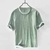Linen Loose Casual Men's Round Neck T-shirt, Japanese Short-sleeved Blouse