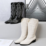 Women's Low Heel Sleeve, Western Embroidered Round Toe Boots