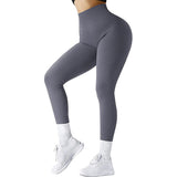 High Waist Seamless Leggings, Threaded Knitted Fitness Solid Women's Slimming Yoga Pants, Elastic Running Sports Tights