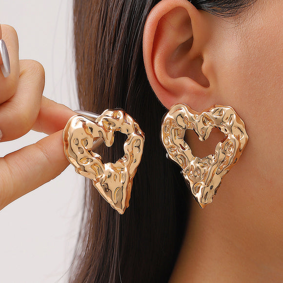 New Pleated Lava Hollow Heart-shaped Earrings, Personality Exaggerated Love Earrings for Women, Valentine's Day Jewelry