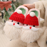 Cute Christmas Santa Claus Home Slippers, Winter Warm Indoor, Non-slip Floor Plush Shoes for Unisex