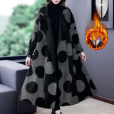 Women's Polka Dot Mid-length Large Lapel Coat Jacket