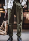 Men’s Retro High Waist Cotton Cargo Pants – Straight Fit Casual Trousers