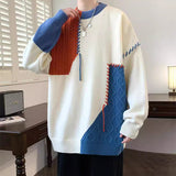 Men’s Colorblock Knit Sweater – Winter Fashion Long Sleeve Raw Look Oversized Pullover