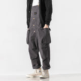Men’s Washed Retro Cargo Suspender Overalls – Solid Color Casual Utility Pants