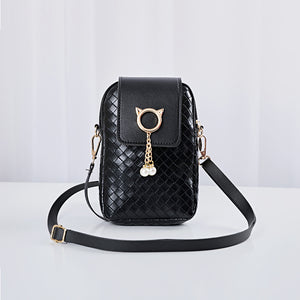 Mobile Phone Bags Women's Woven Pearl Tassel Cover Type Crossbody Shoulder Bag