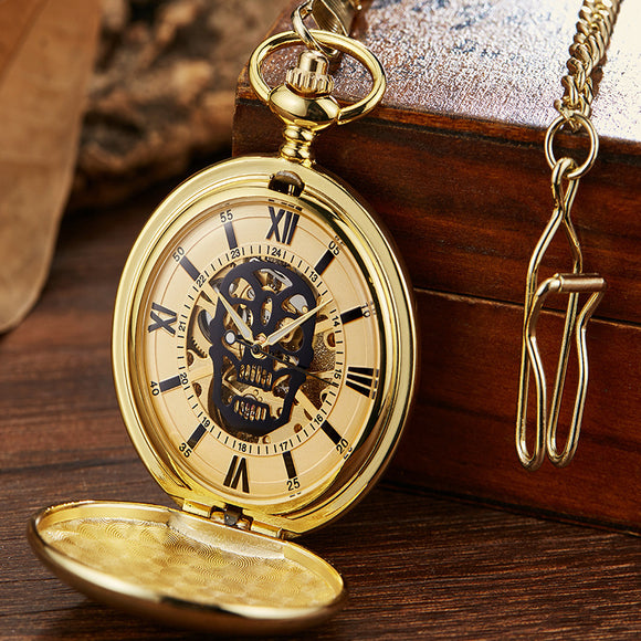 Skull Hollow Flip Retro Mechanical Pocket Watch