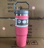 Portable Car Cup, Stainless Steel Travel Sports Water Bottle with Handle Cover, Coffee Tumbler Cup