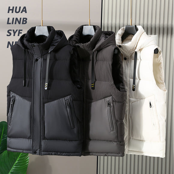 Men’s Winter Cotton Vest with Removable Hood – Trendy Outerwear Waistcoat
