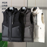 Men’s Winter Cotton Vest with Removable Hood – Trendy Outerwear, Plus-size Waistcoat
