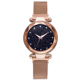 Luxury Women's Watches Bracelet Set, Elegant Magnet Buckle Ladies' Starry Sky Relogio Clocks