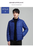 Plus-size Men's Solid Color, Simple Stand-up Collar, Slim-fit Warm Cotton Puffer Jacket