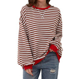 Loose Striped Long Sleeved T-shirt, Casual Pullover Sweater for Women