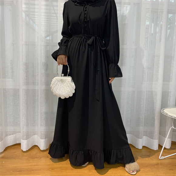 Solid Color Stitching, Long Muslim Dress