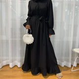 Solid Color Stitching, Long Muslim Dress