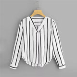 Striped Women's V-neck Long Sleeve Shirt