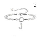 New Fashion Toggle Clasp Initial Bracelet, Women's A-Z Letter Pendant, 6mm Pearl Bracelet for Women