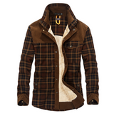Winter Men's Thicken Warm Fleece Coats, Pure Cotton Plaid Jacket Military Style Fancy Clothing