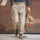 Men’s Retro High Waist Cotton Cargo Pants – Straight Fit Casual Trousers