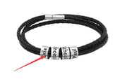 Men's Braided Genuine Leather Bracelet, Stainless Steel Beads, Charm Band for Boys