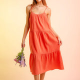 Women’s Spaghetti Strap Summer Dress – Casual Sleeveless Tiered Midi Skirt